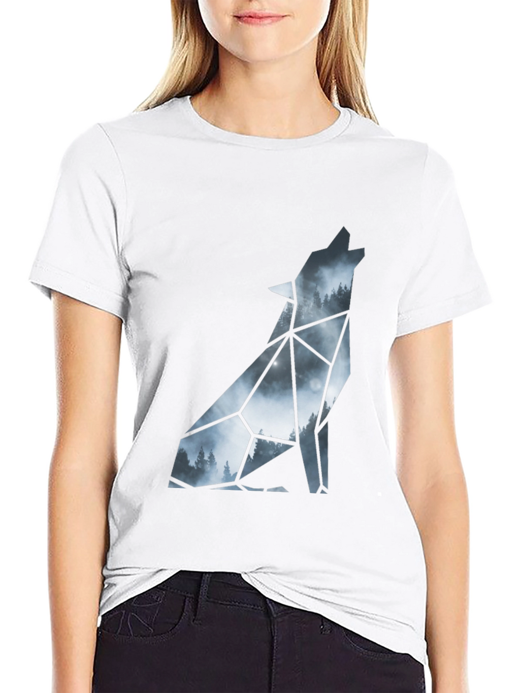 Geometric Wolf Silhouette Black T-Shirt