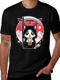 Kawaii Grim Reaper Cat Boba Tea Graphic Tee