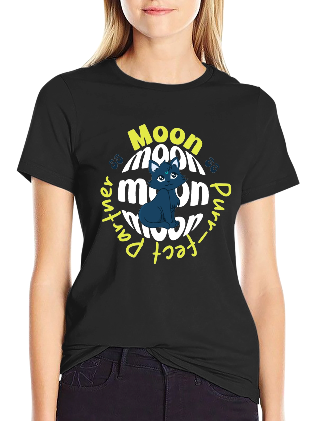 Moon Purr-fect Partner Black T-Shirt