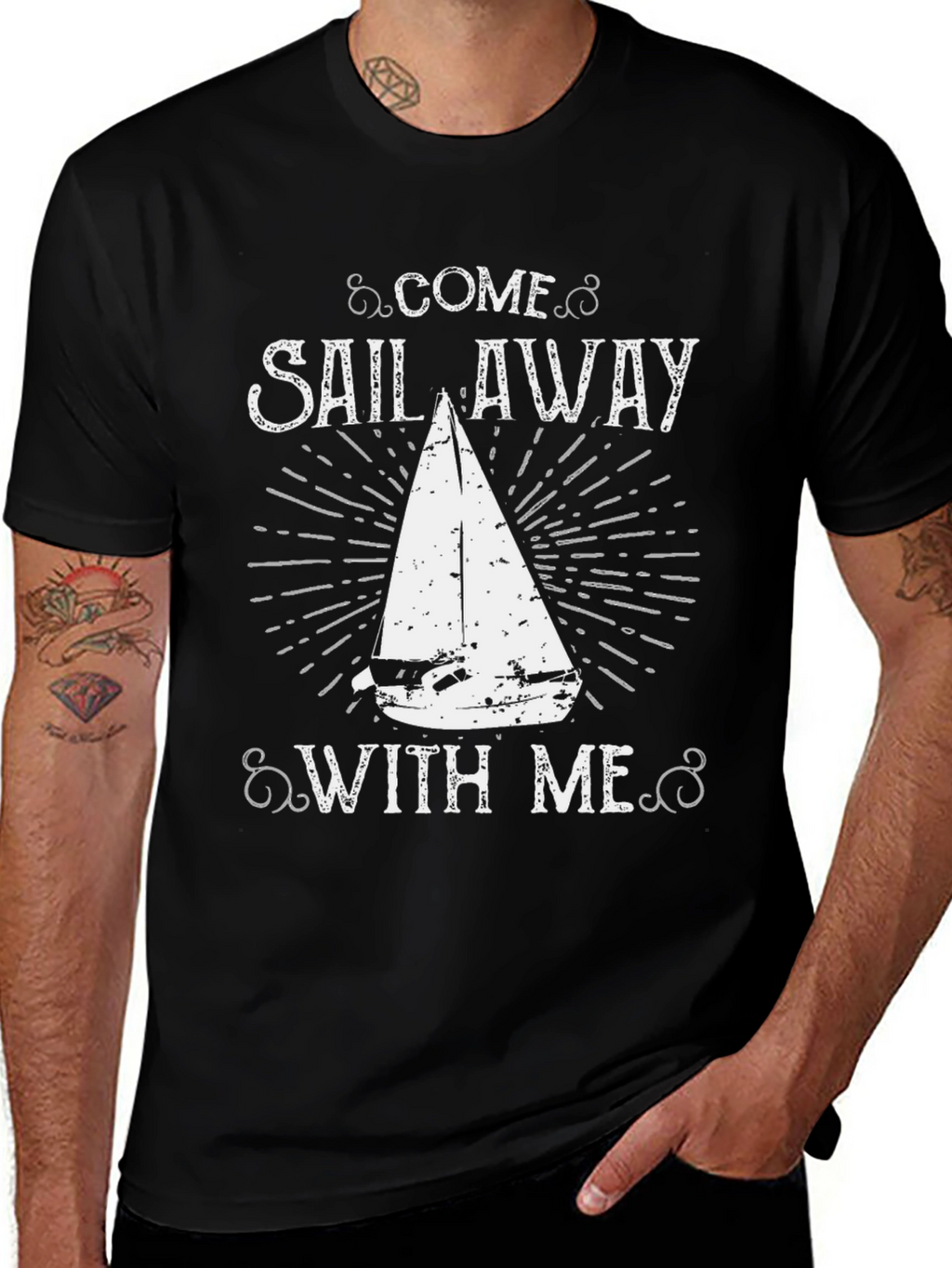 Come Sail Away Graphic Tee - Black Cotton T-Shirt