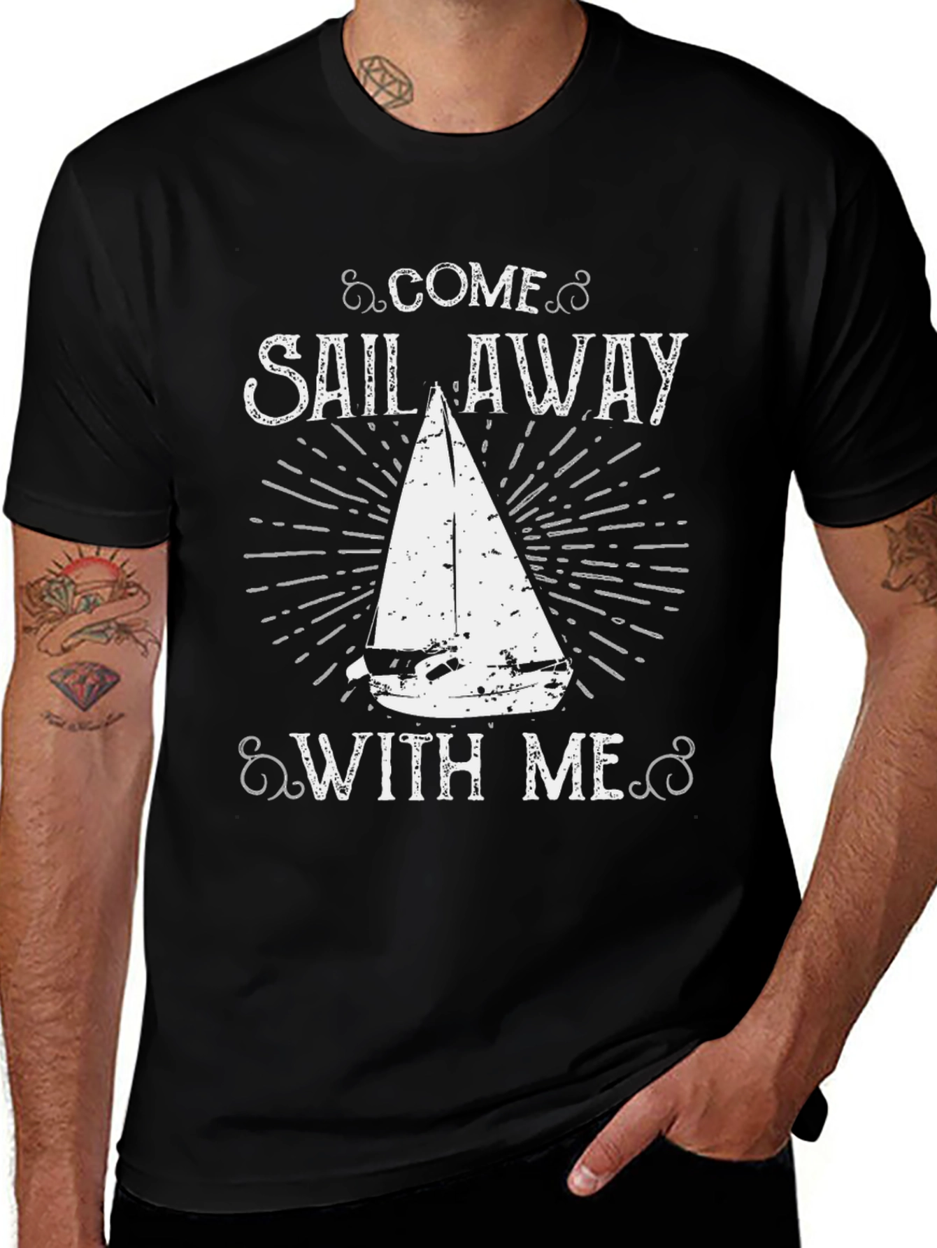 Come Sail Away Graphic Tee - Black Cotton T-Shirt