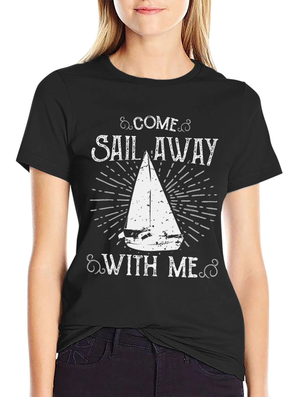Come Sail Away Graphic Tee - Black Cotton T-Shirt