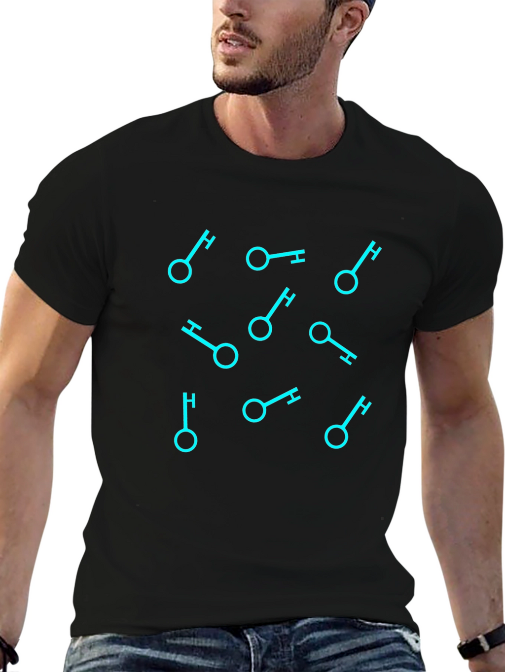 Geometric Key Pattern Black T-Shirt