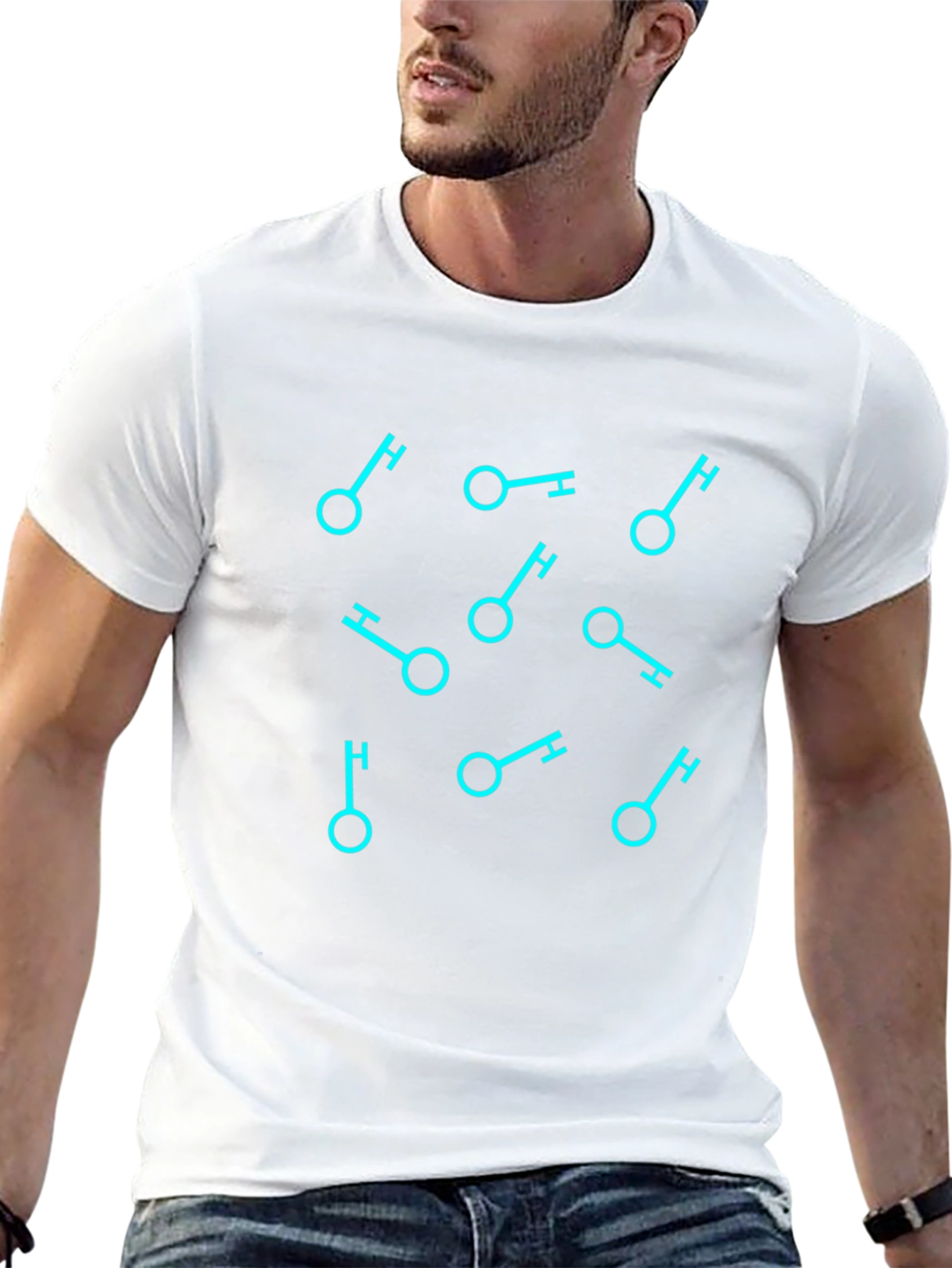 Geometric Key Pattern Black T-Shirt