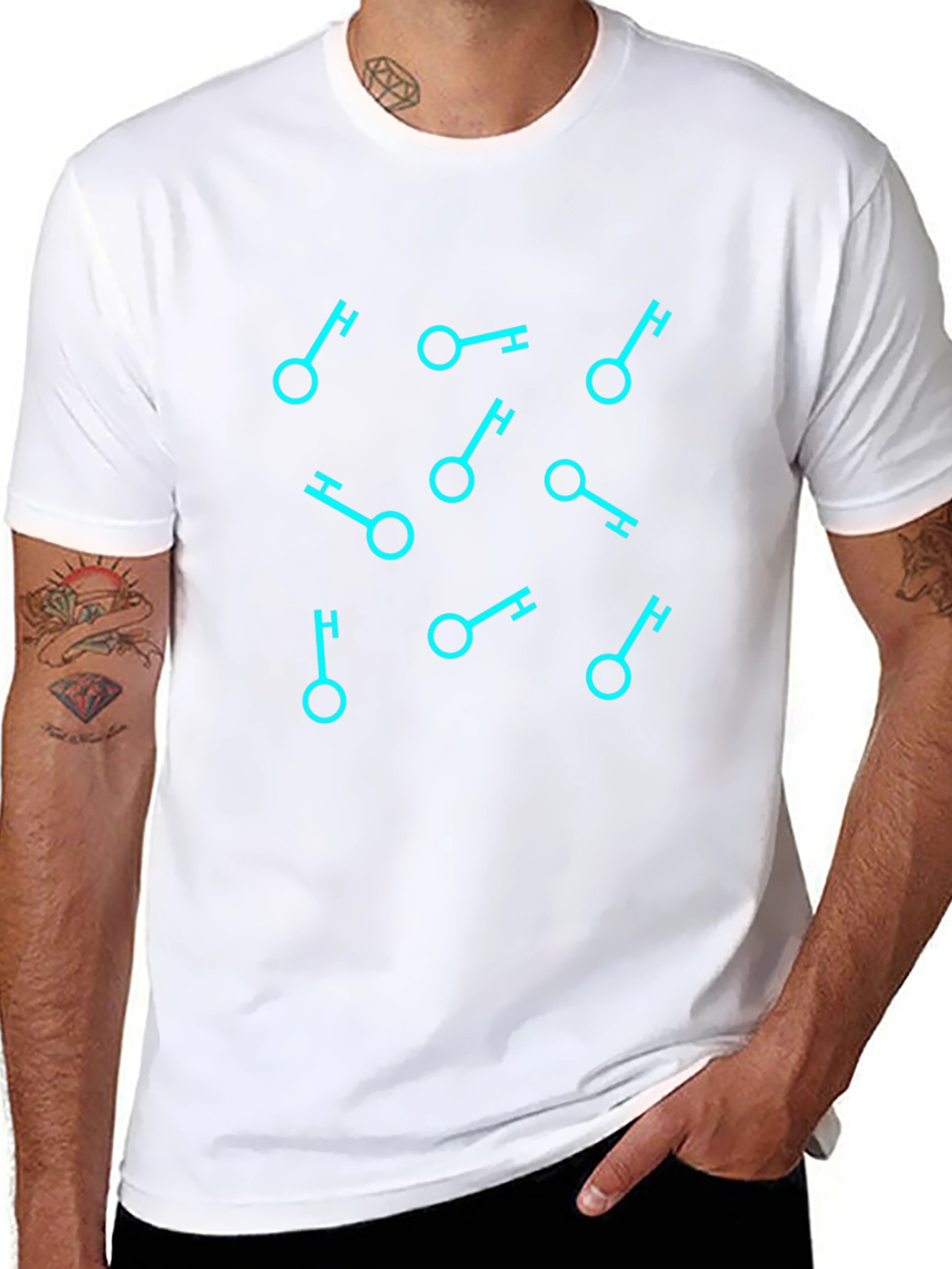 Geometric Key Pattern Black T-Shirt