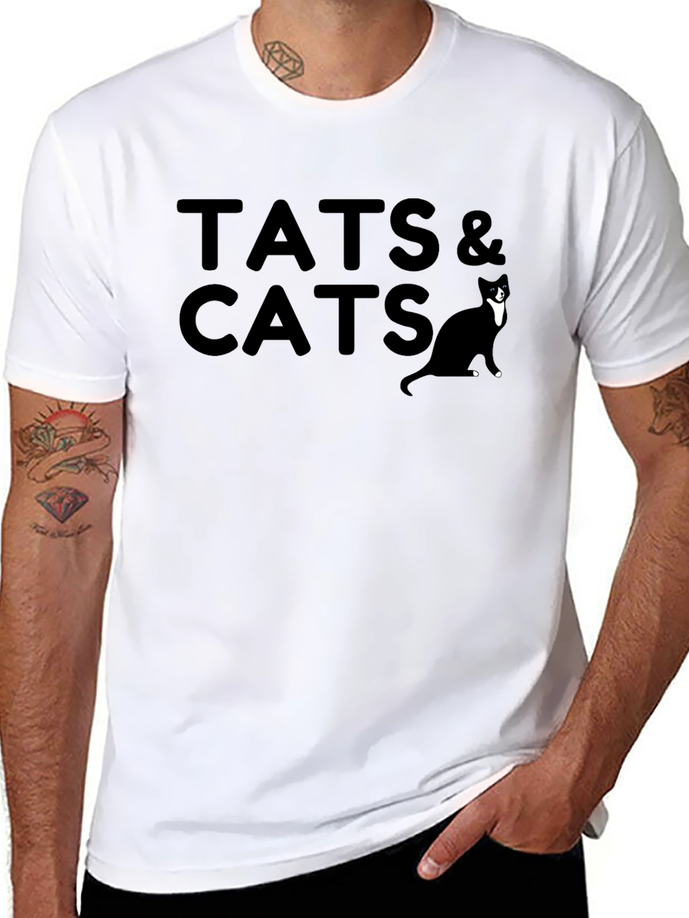 Tats & Cats Graphic Tee - Black Cotton T-Shirt