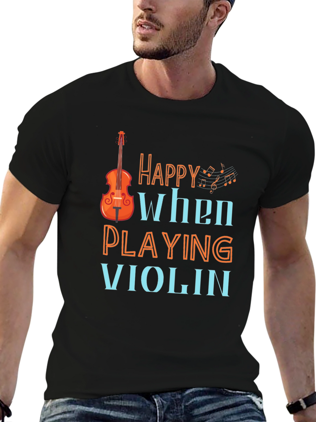 Happy When Playing Violin Graphic Tee Shirt