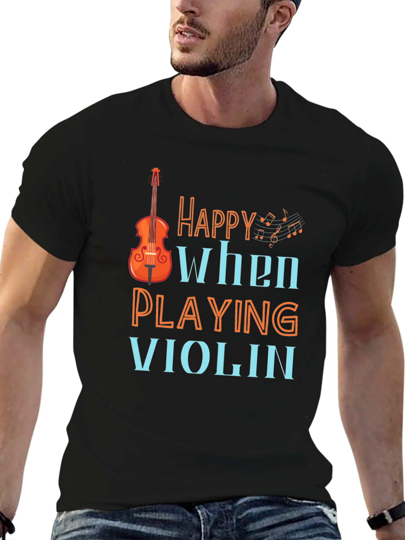 Happy When Playing Violin Graphic Tee Shirt