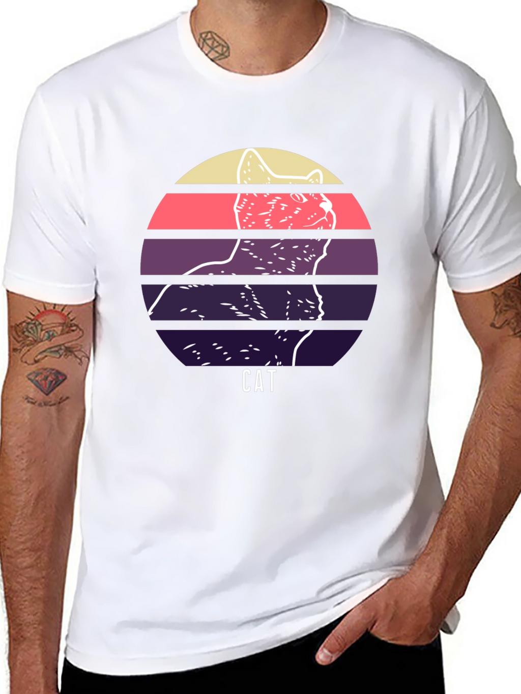 Retro Cat Graphic T-Shirt - Unique Sunset Design