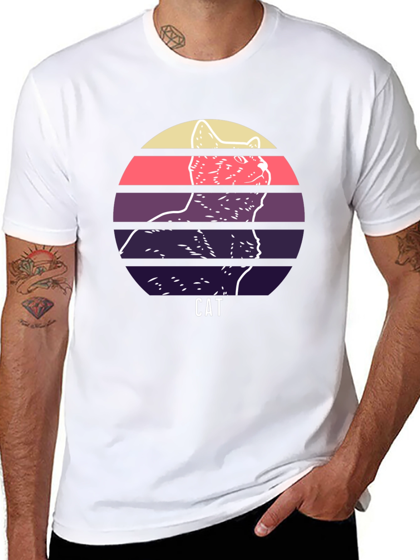 Retro Cat Graphic T-Shirt - Unique Sunset Design
