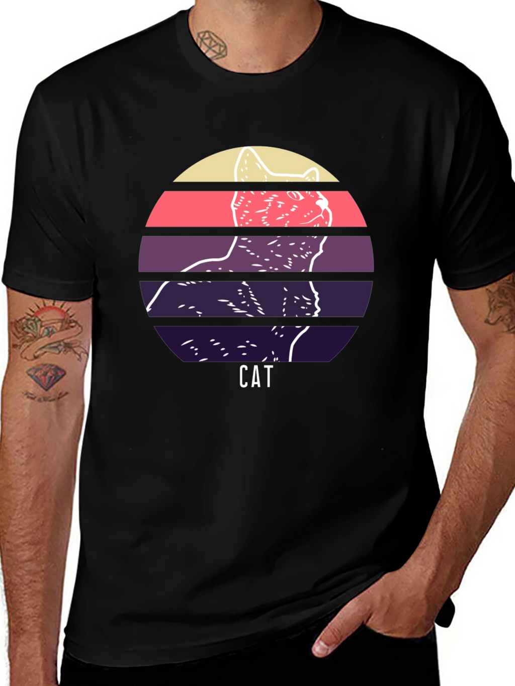 Retro Cat Graphic T-Shirt - Unique Sunset Design
