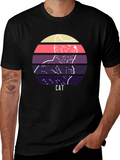 Retro Cat Graphic T-Shirt - Unique Sunset Design