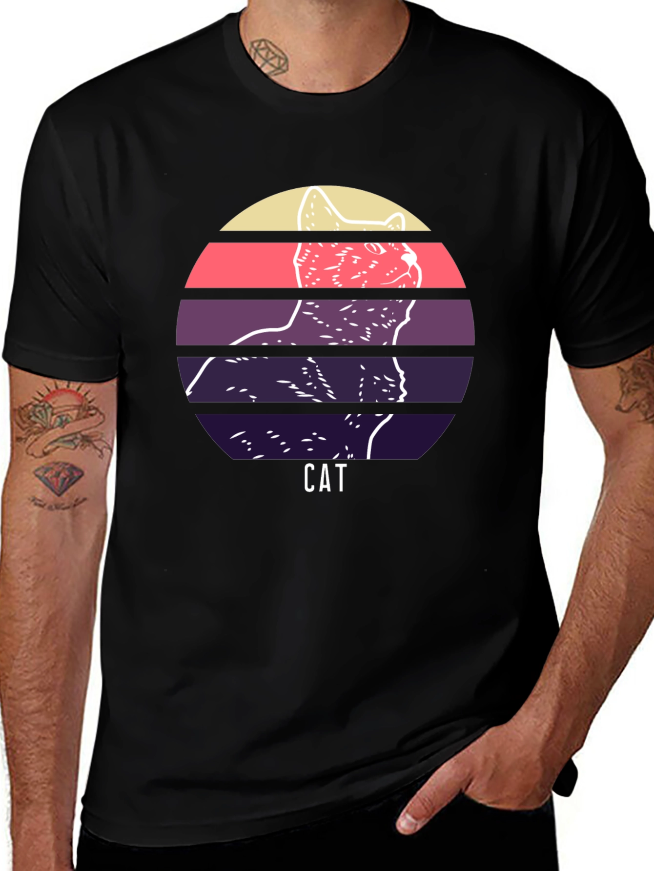 Retro Cat Graphic T-Shirt - Unique Sunset Design