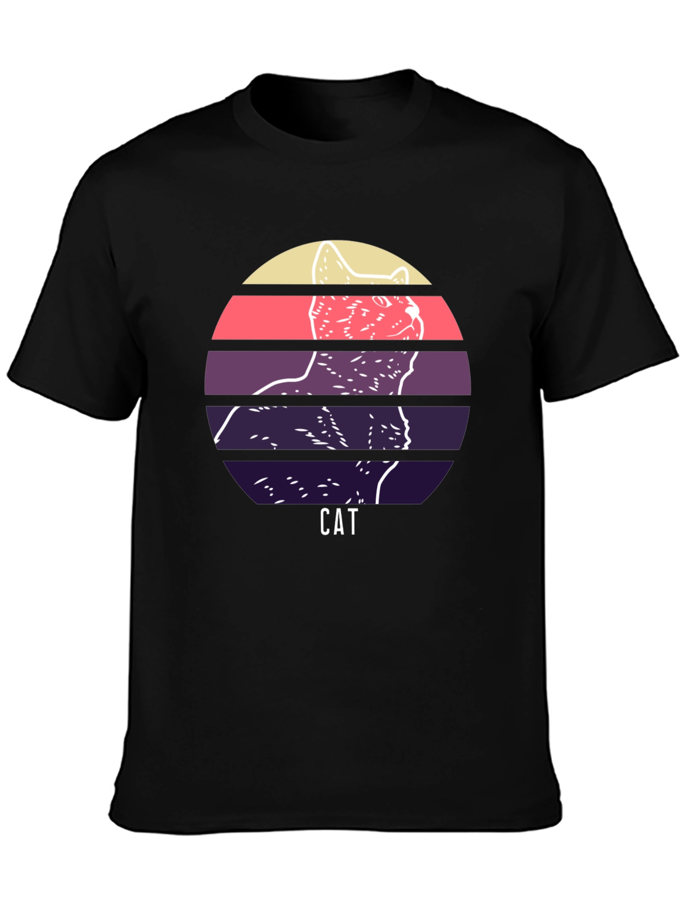 Retro Cat Graphic T-Shirt - Unique Sunset Design