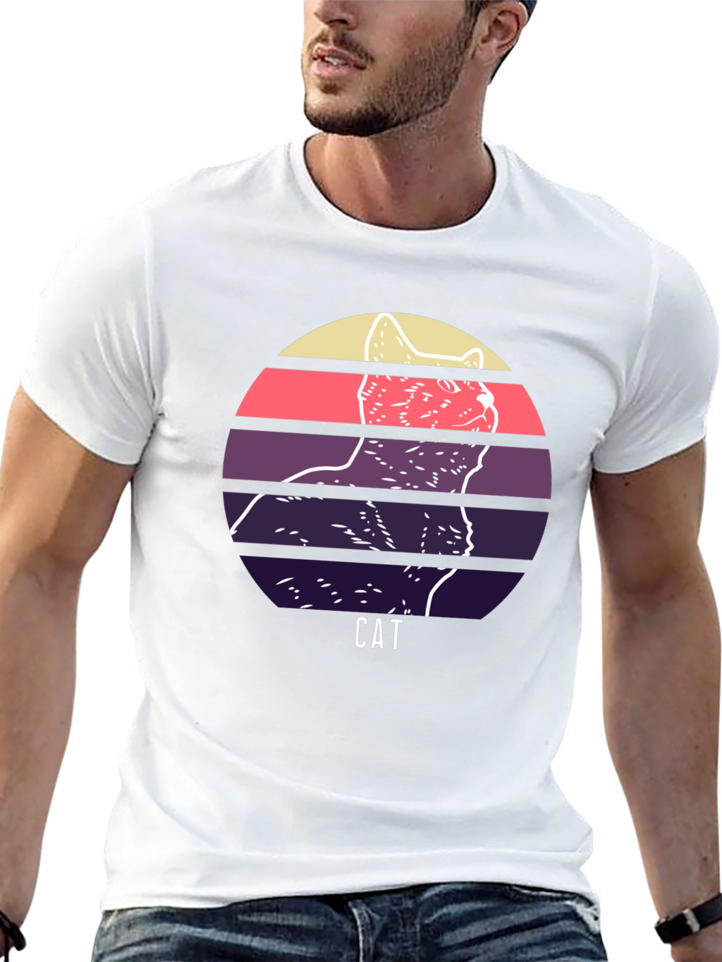 Retro Cat Graphic T-Shirt - Unique Sunset Design