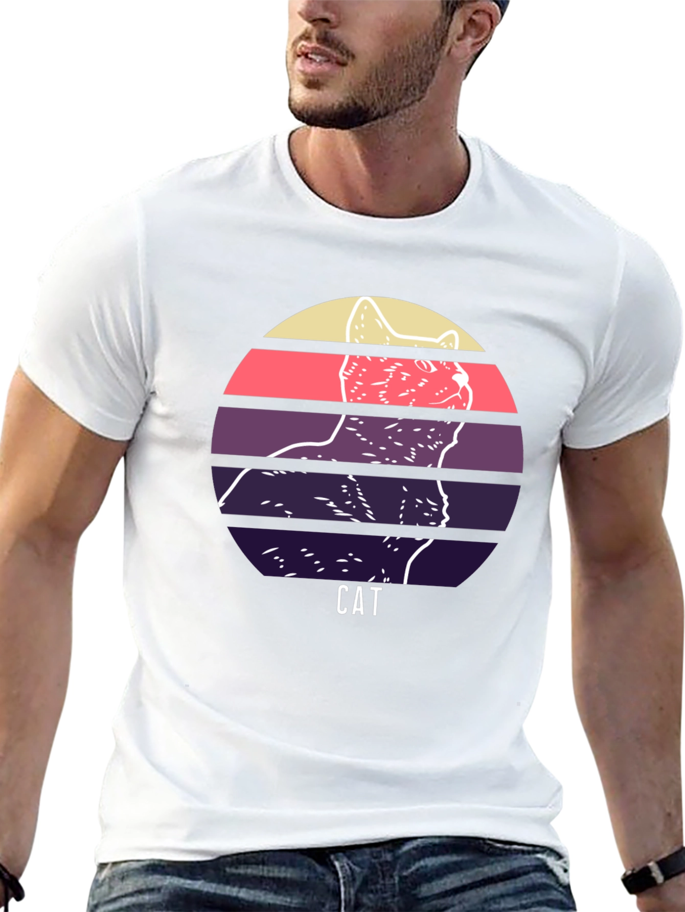 Retro Cat Graphic T-Shirt - Unique Sunset Design