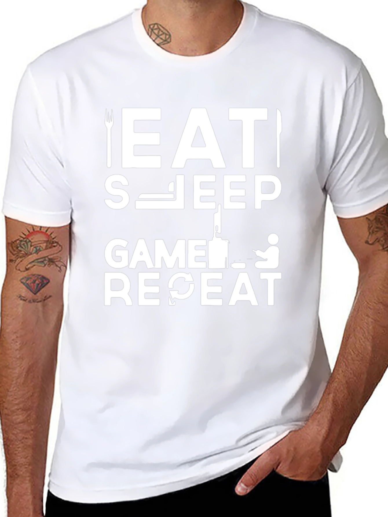 Eat Sleep Game Repeat Graphic T-Shirt - Black