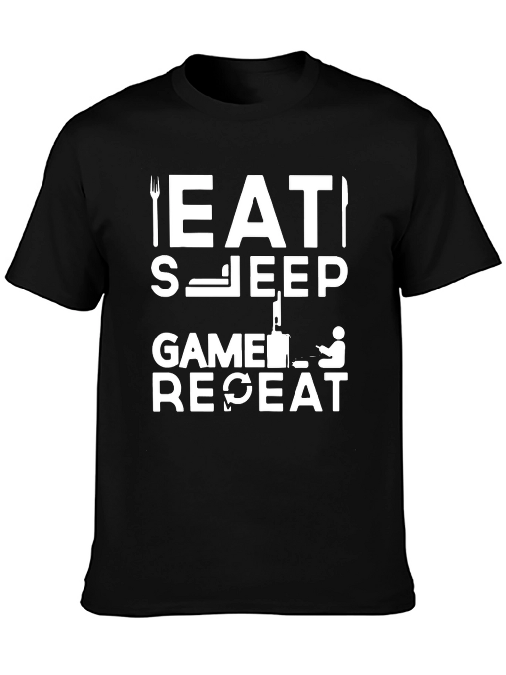 Eat Sleep Game Repeat Graphic T-Shirt - Black