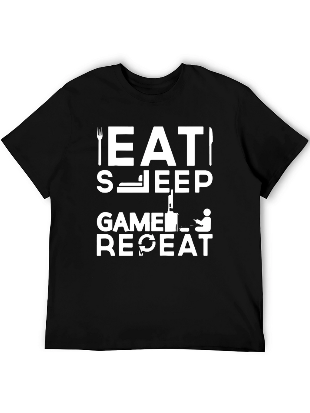 Eat Sleep Game Repeat Graphic T-Shirt - Black