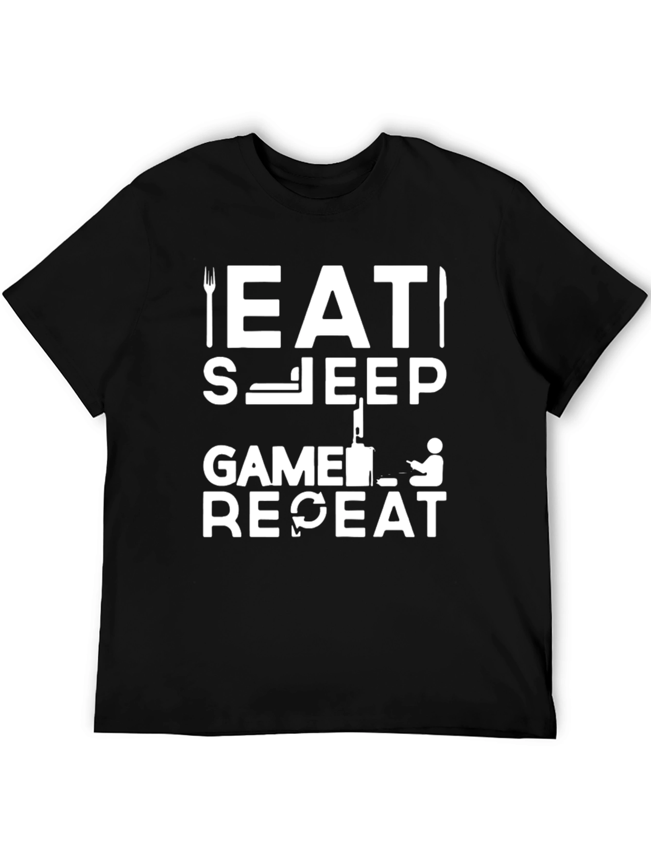 Eat Sleep Game Repeat Graphic T-Shirt - Black