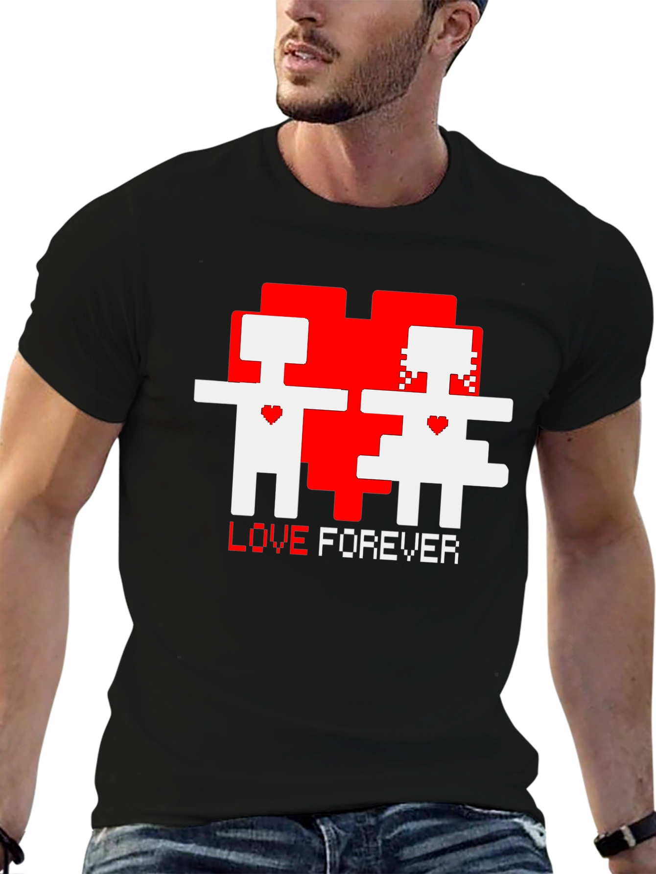 Pixel Love Forever Black T-Shirt
