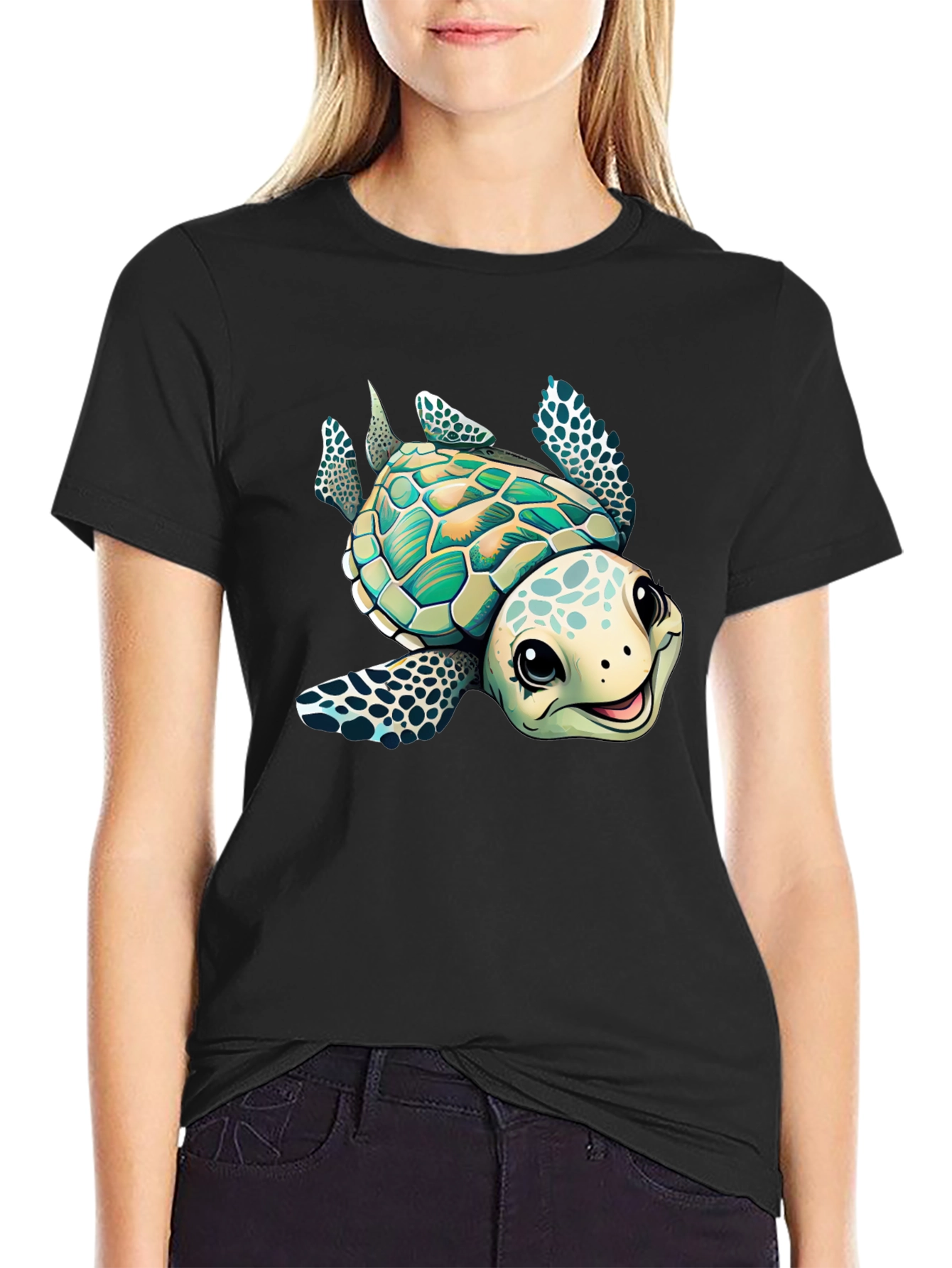 Cartoon Turtle Graphic T-Shirt