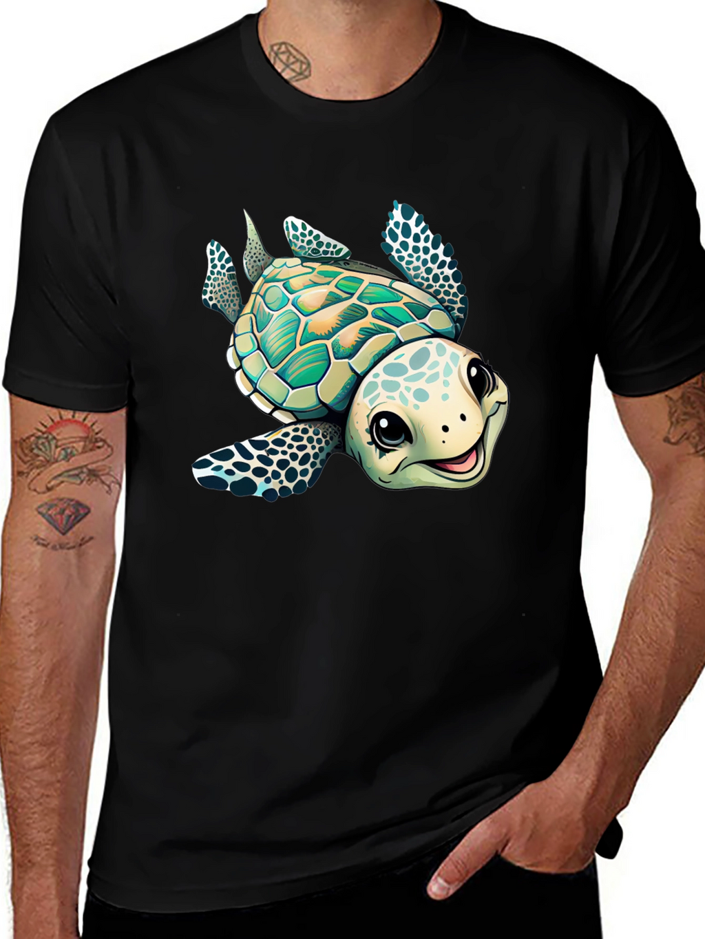 Cartoon Turtle Graphic T-Shirt