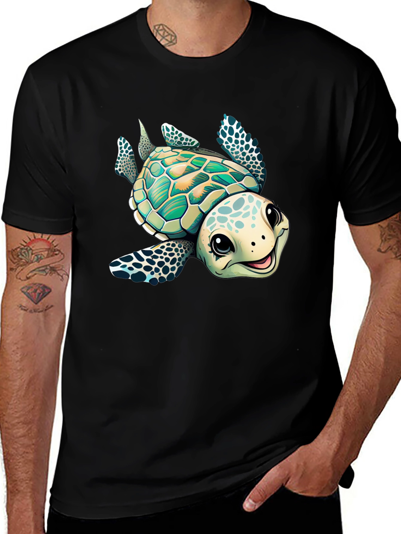 Cartoon Turtle Graphic T-Shirt