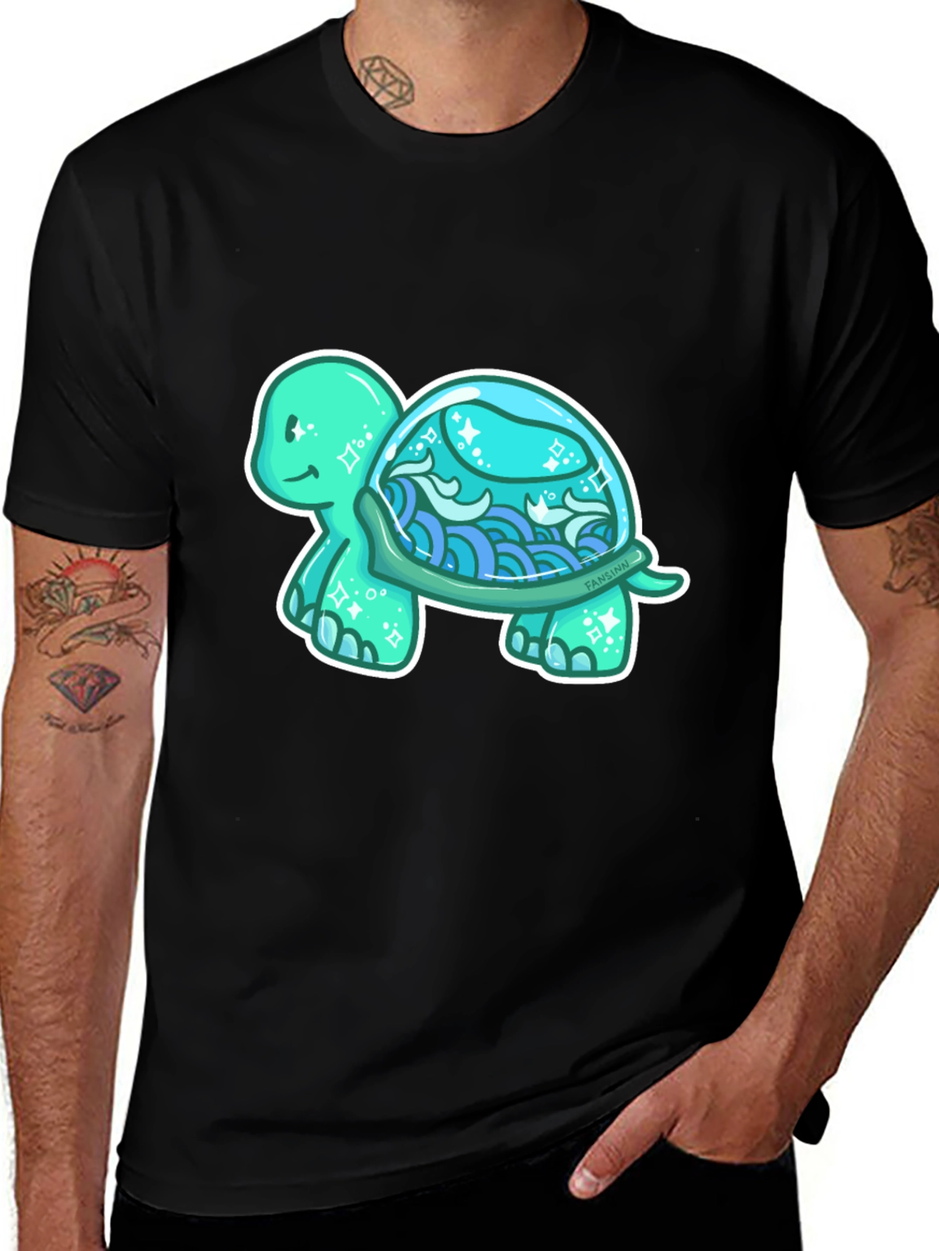 Sea Turtle Graphic T-Shirt - Black Cotton Tee