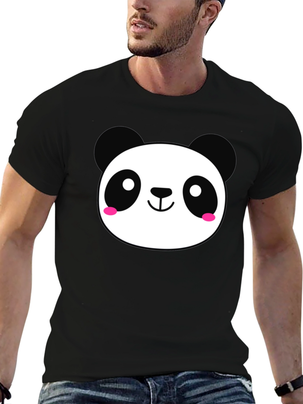 Cute Panda Graphic Black T-Shirt