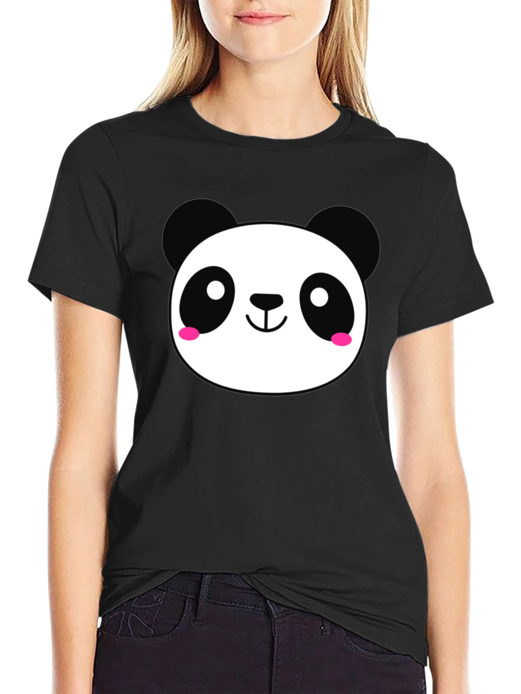 Cute Panda Graphic Black T-Shirt