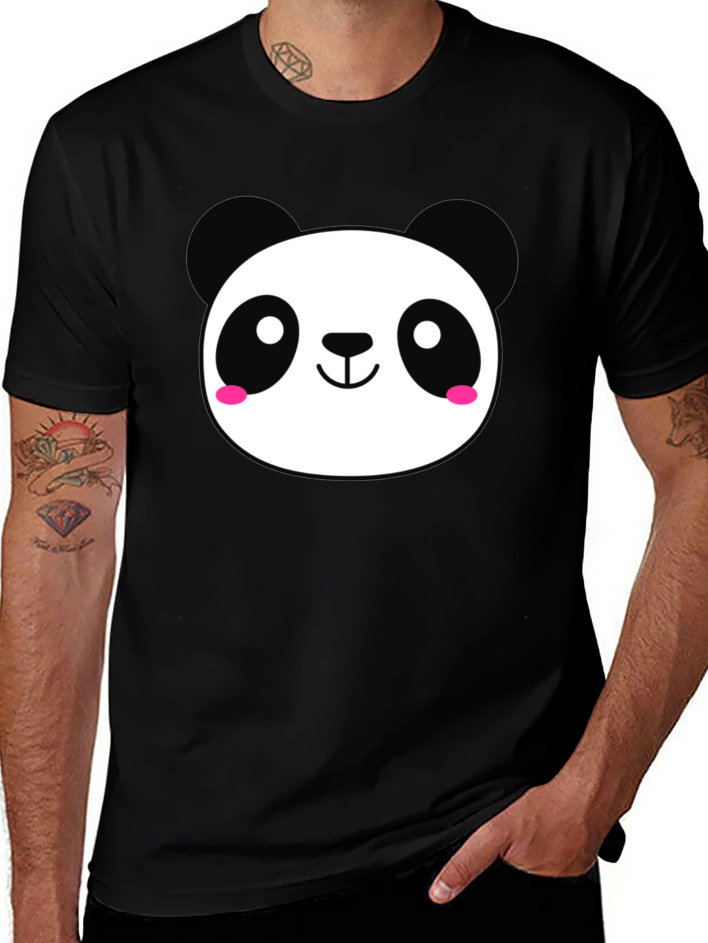 Cute Panda Graphic Black T-Shirt