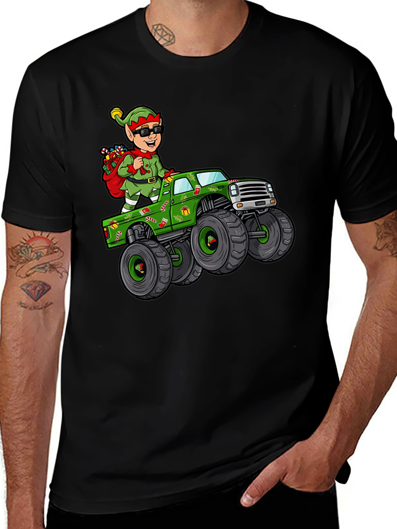 Elf Monster Truck Graphic Tee