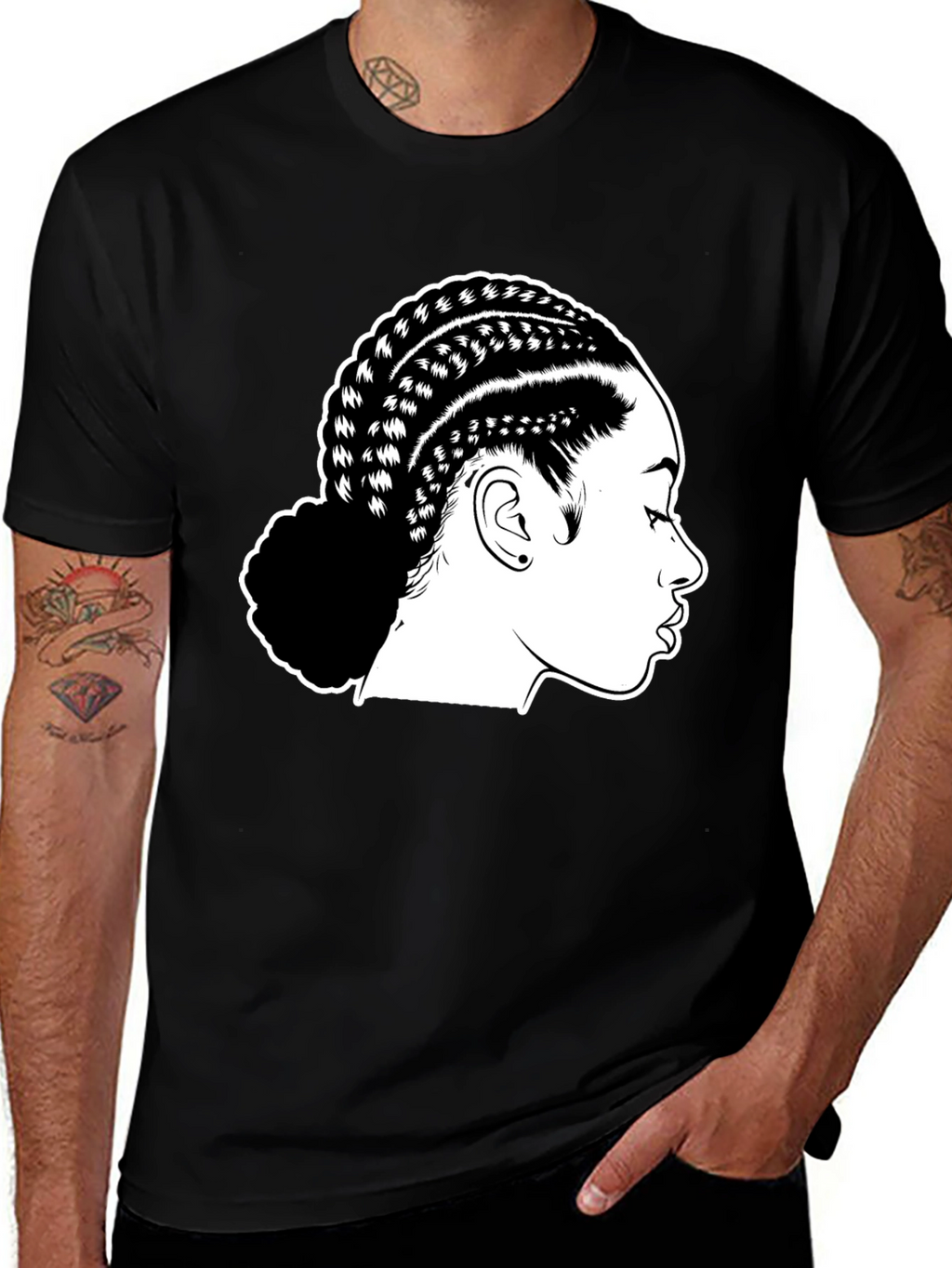 Braided Hair Graphic Black T-Shirt