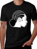 Braided Hair Graphic Black T-Shirt
