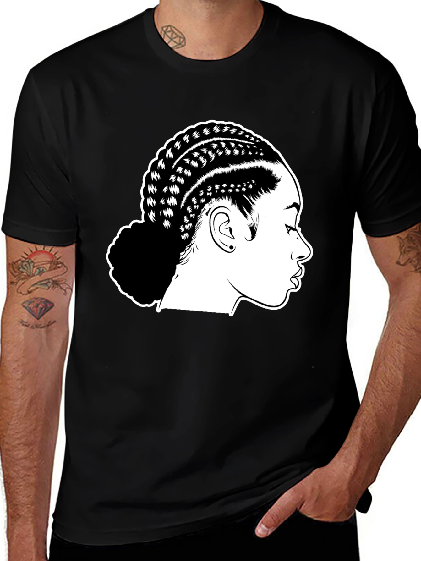 Braided Hair Graphic Black T-Shirt