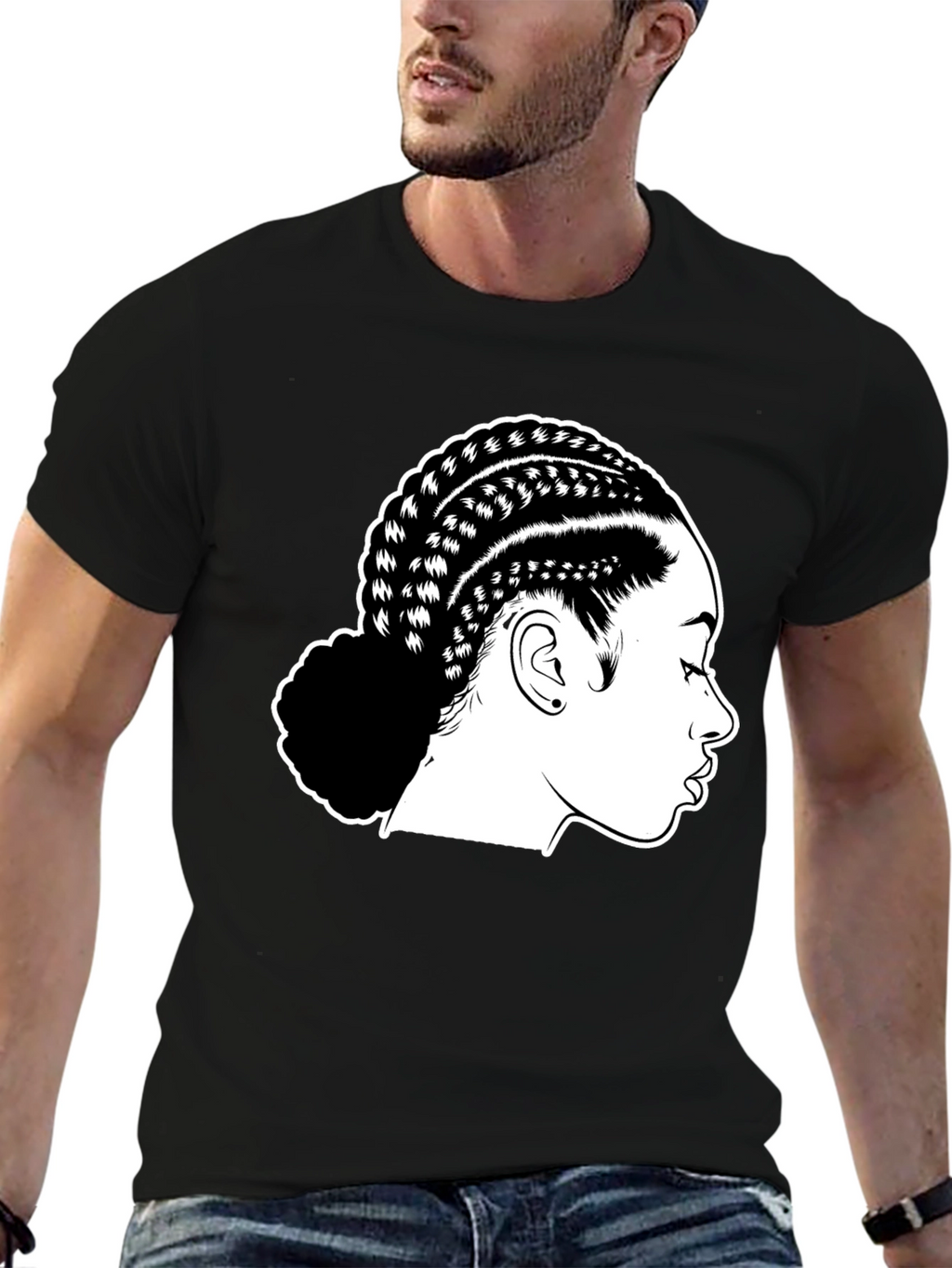 Braided Hair Graphic Black T-Shirt