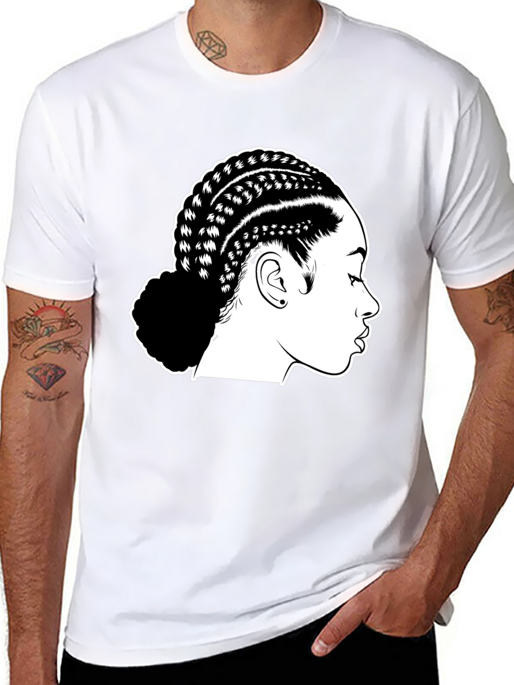 Braided Hair Graphic Black T-Shirt