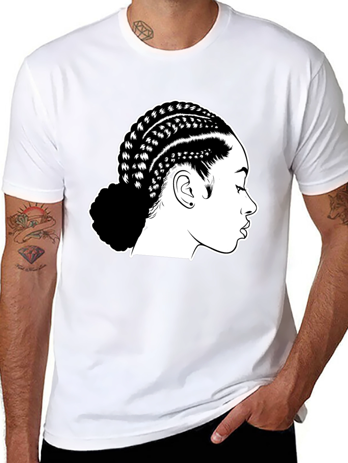 Braided Hair Graphic Black T-Shirt