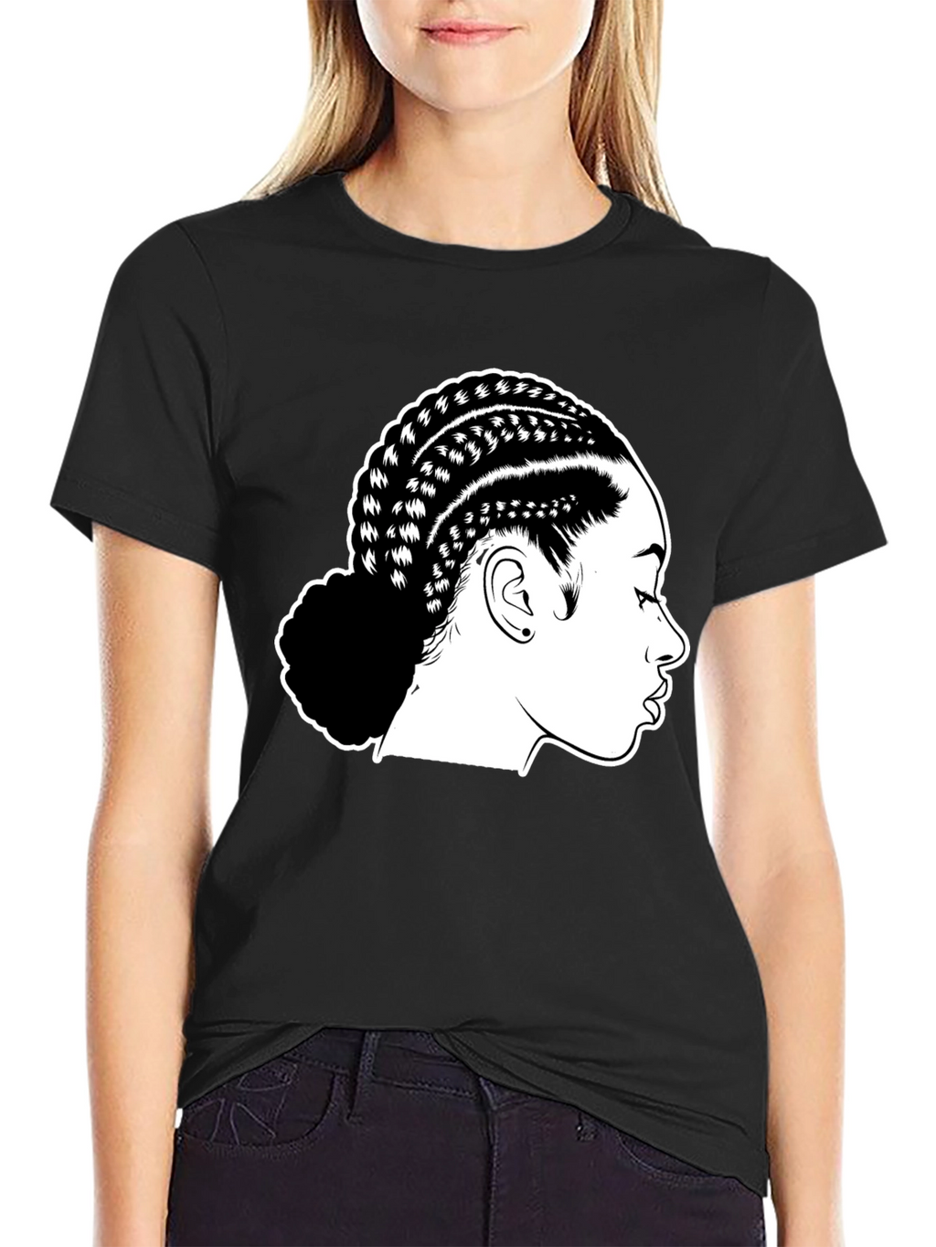 Braided Hair Graphic Black T-Shirt