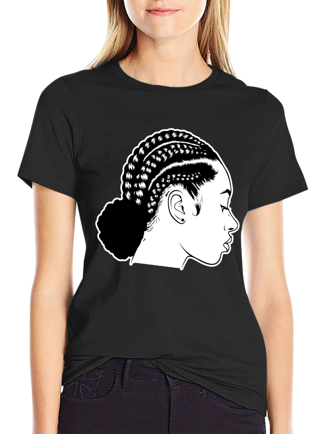 Braided Hair Graphic Black T-Shirt