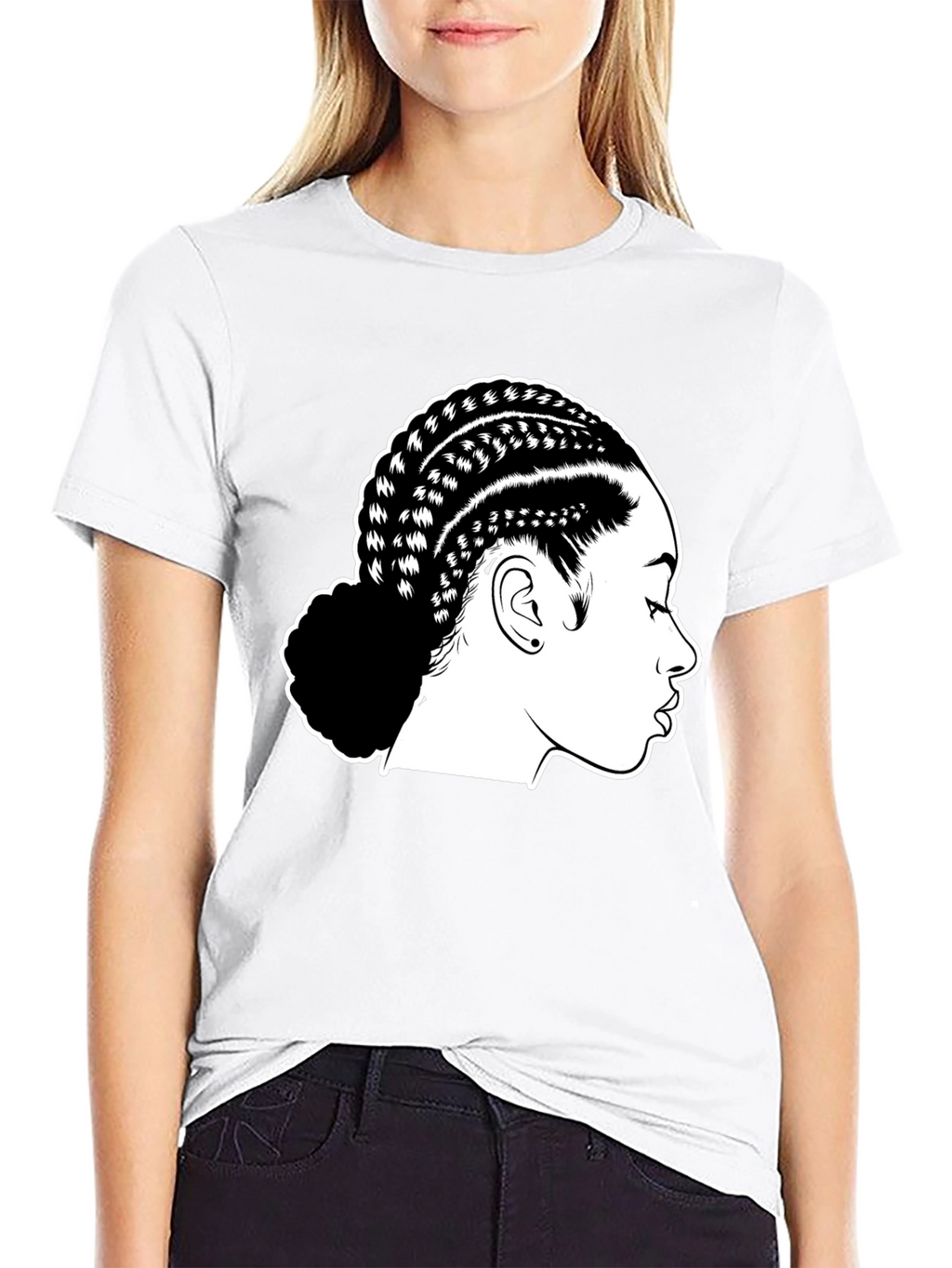 Braided Hair Graphic Black T-Shirt
