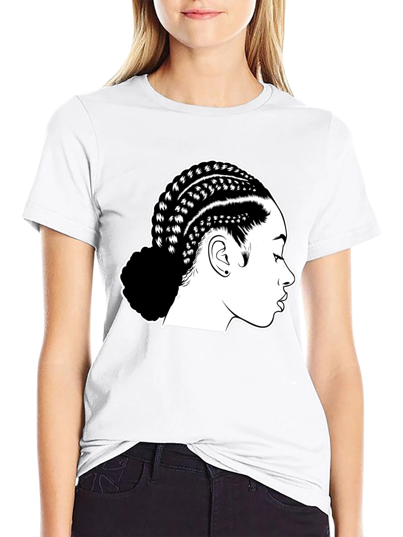 Braided Hair Graphic Black T-Shirt