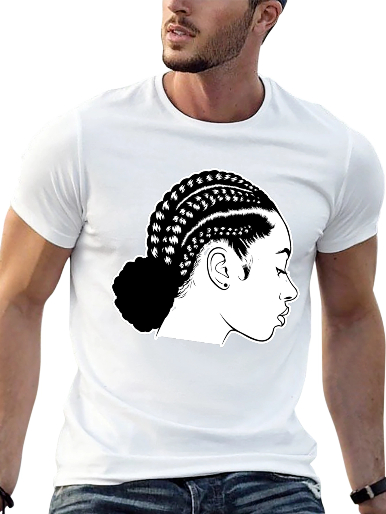 Braided Hair Graphic Black T-Shirt