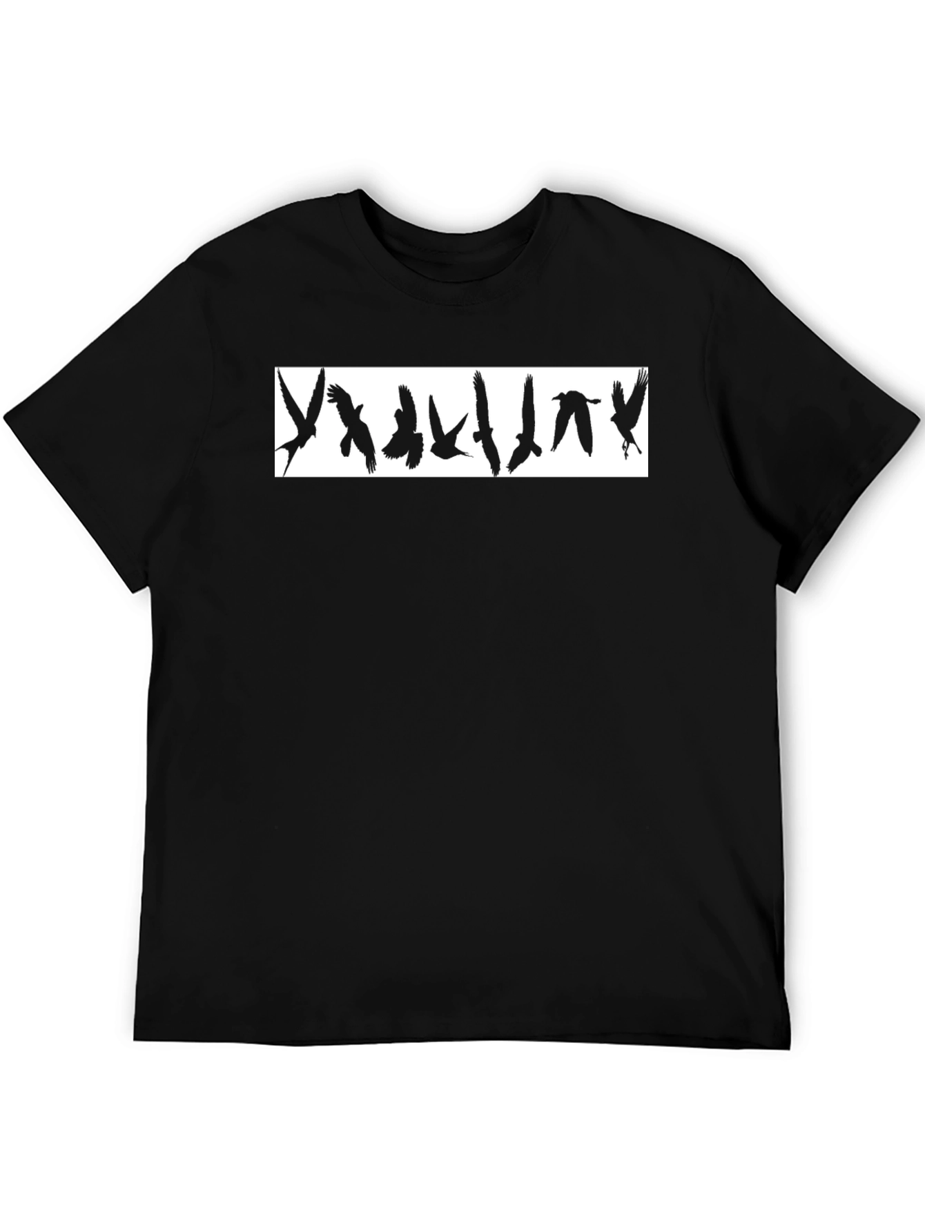 Black Graphic Tee - Flying Birds Design