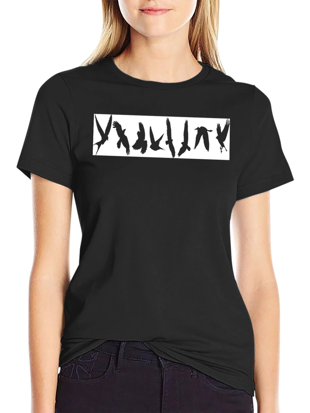 Black Graphic Tee - Flying Birds Design