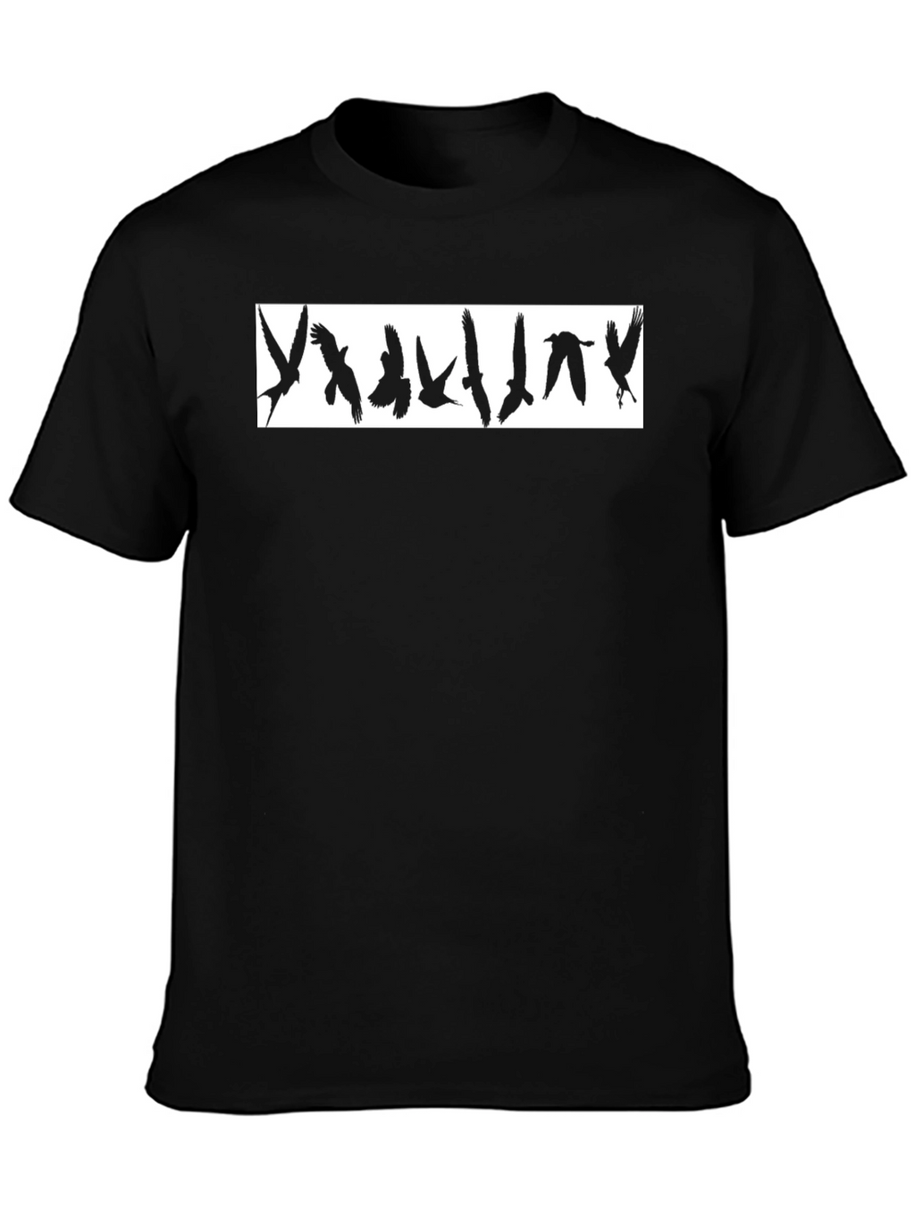 Black Graphic Tee - Flying Birds Design