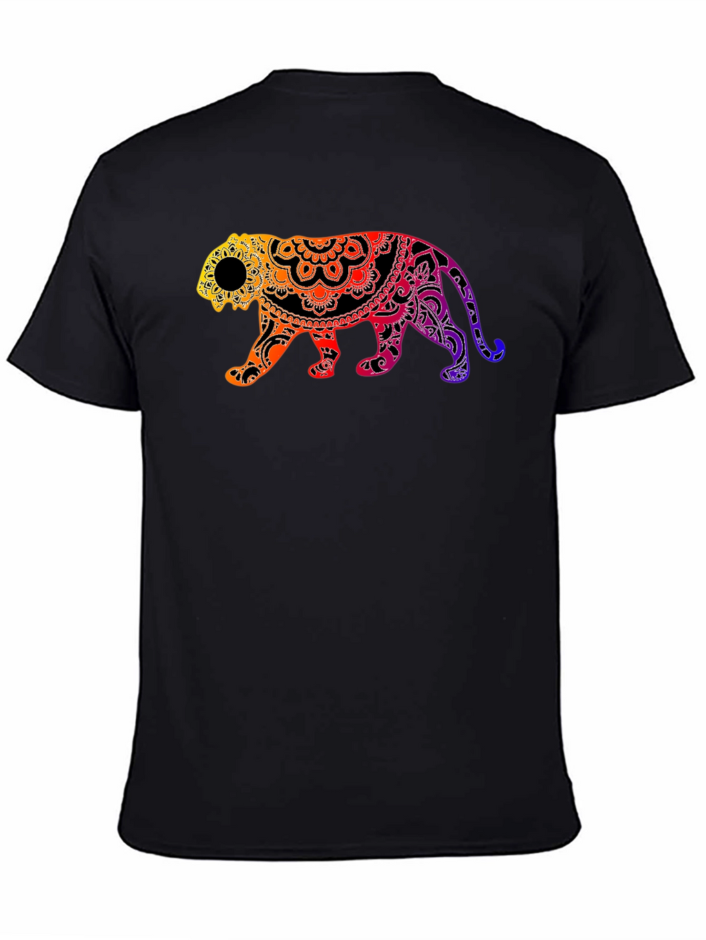 Vibrant Mandala Tiger Graphic Tee - Black