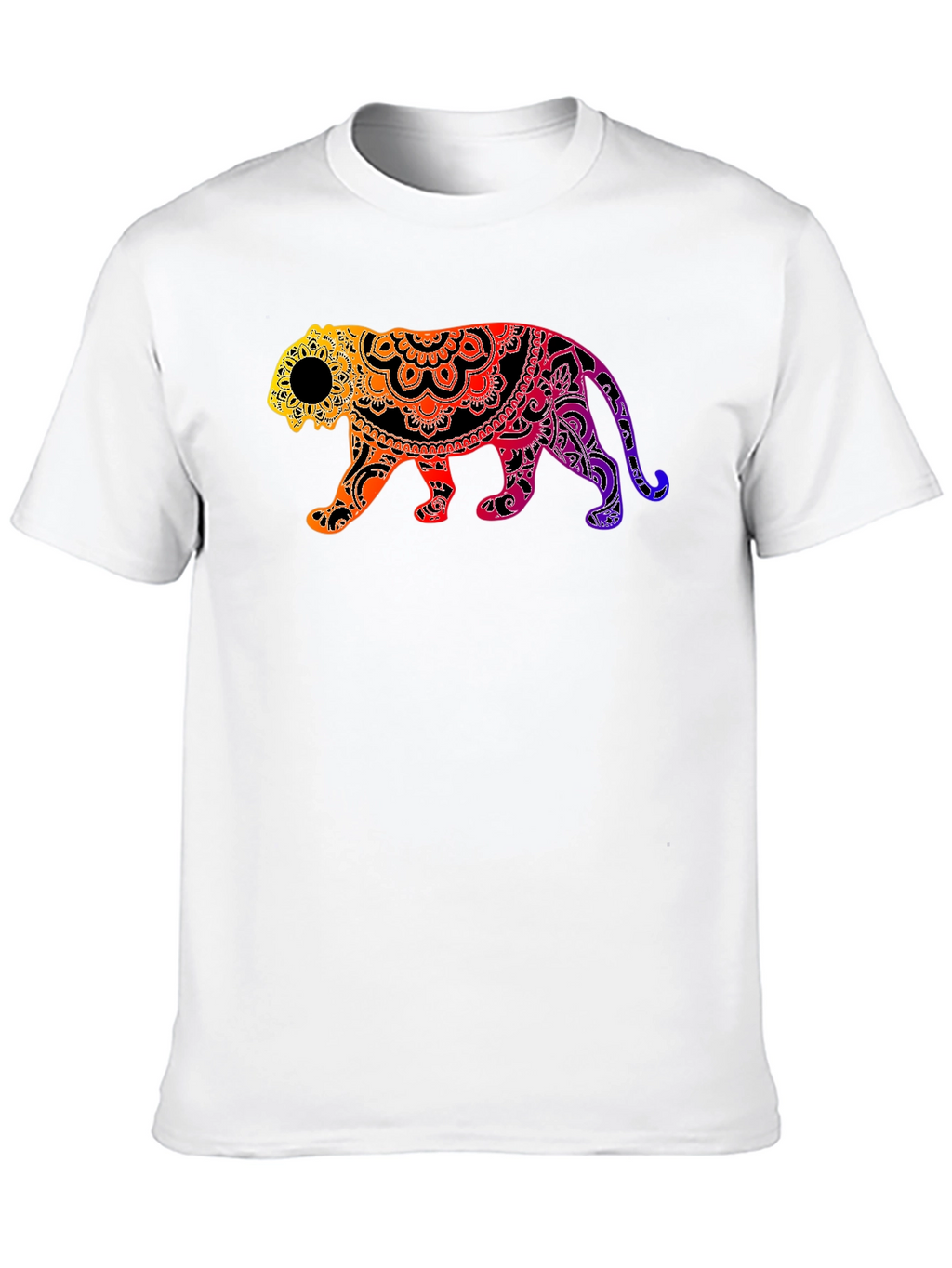 Vibrant Mandala Tiger Graphic Tee - Black