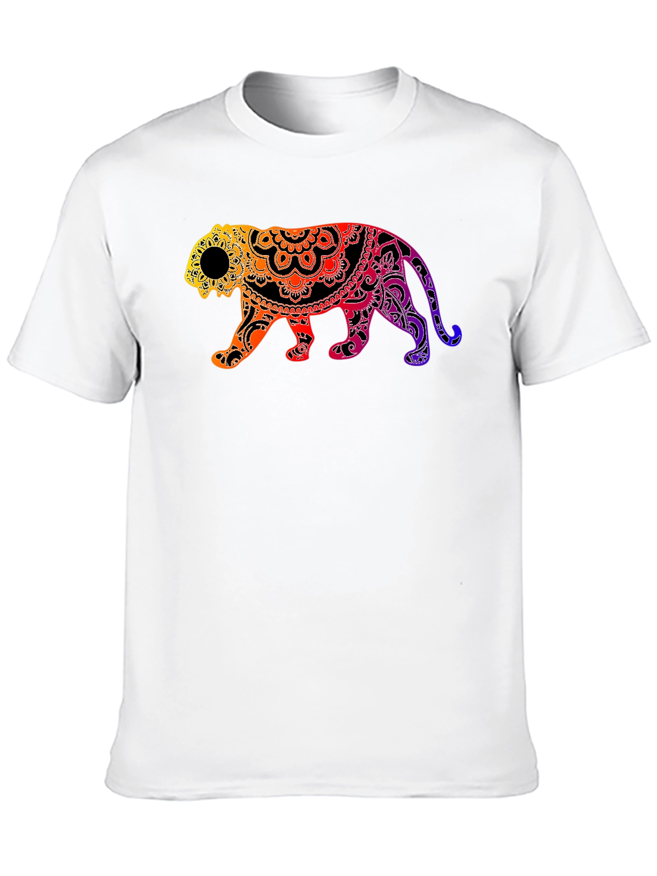 Vibrant Mandala Tiger Graphic Tee - Black